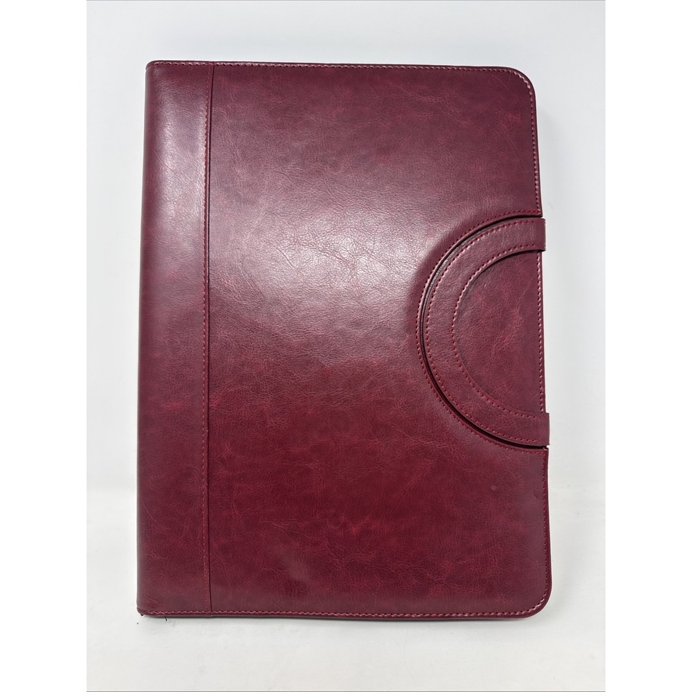 Darolin Zippered Leather Padfolio Portfolio w/Hidden Handle‎ Maroon Faux Leather